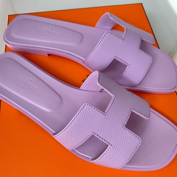 HERMES LAVENDER EPSOM LEATHER ORAN SANDALS SIZE 38 - Picture 10 of 14